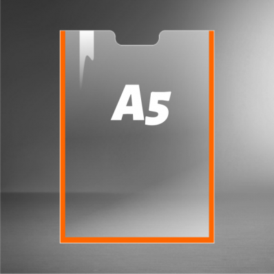 Карман А5 пластиковый информационный с оранжевым скотчем